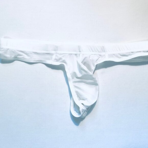JOCKMAIL   Waist 28-31"s Nylon Blend Semi Sheer T-Back Thong - White - PouchJOC - Picture 5 of 11
